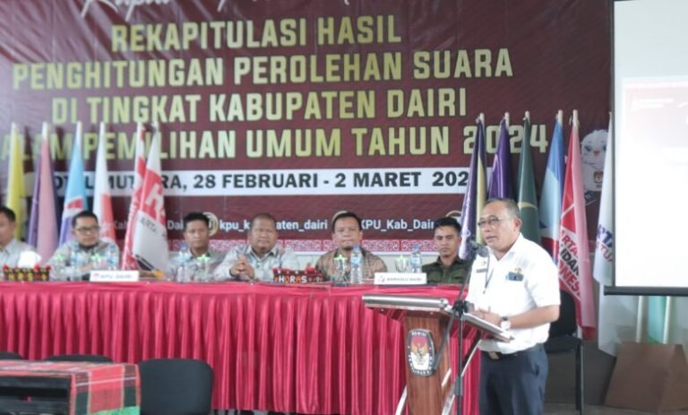 Pemilu Usai, KPU Dairi Gelar Rapat Pleno Terbuka Rekapitulasi Penghitungan Suara Tingkat Kabupaten, Bupati Eddy Berikan Apresiasi Seluruh Pihak